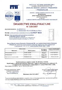 ALUPROF Świadectwo kwalifikacyjne nr 328